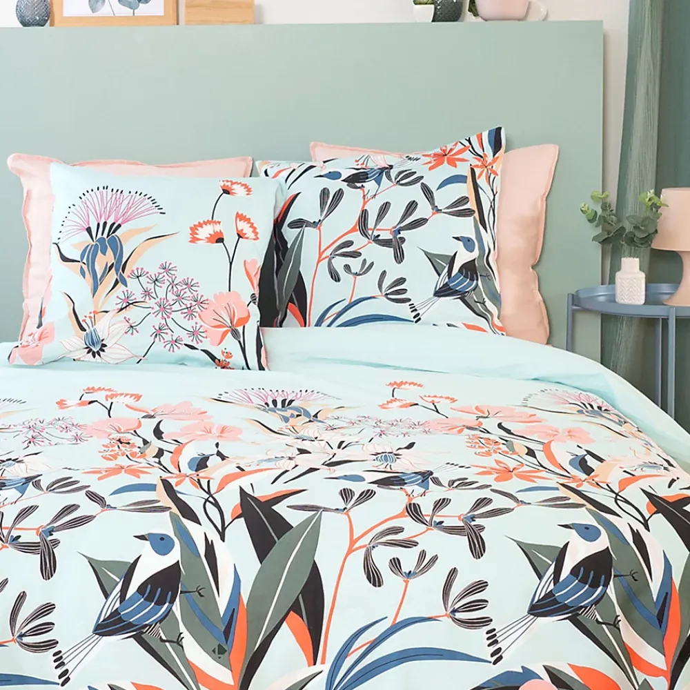 Linnea Parure de lit 240x220 cm Satin de coton PAYA Bleu 3 pièces* Parure De Lit