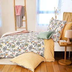 Parure de lit 240x220 cm Satin de coton WAYAN Vert 3 pièces><noscript><img width=