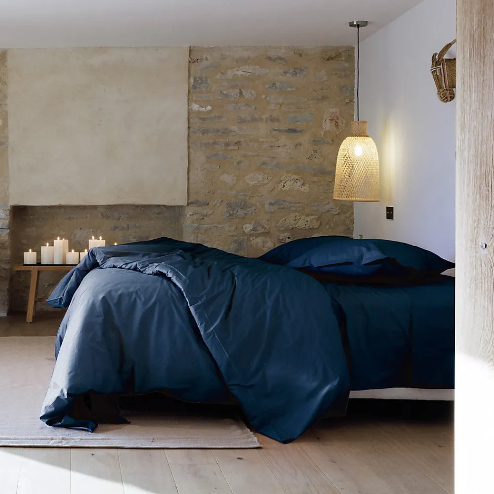 Parure de lit 260x240 cm set 50x70 cm percale MANOIR bleu Marine>Linnea Best