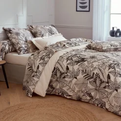 Linnea Parure de lit 140x200 cm taie 50x70 cm percale de coton ALBA beige/noir 2 pièces* Parure De Lit
