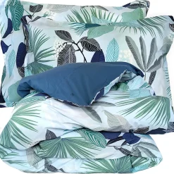 Linnea Parure de lit 140x200 cm taie 50x70 cm percale de coton MOOREA PACIFIC bleu/vert 2 pièces* Parure De Lit