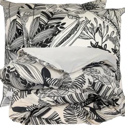 Parure de lit 140x200 cm taie 65x65 cm percale de coton ALBA beige/noir 2 pièces>Linnea Outlet