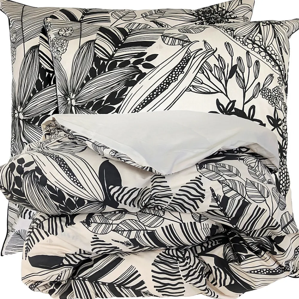 Parure de lit 140x200 cm taie 65x65 cm percale de coton ALBA beige/noir 2 pièces>Linnea Outlet