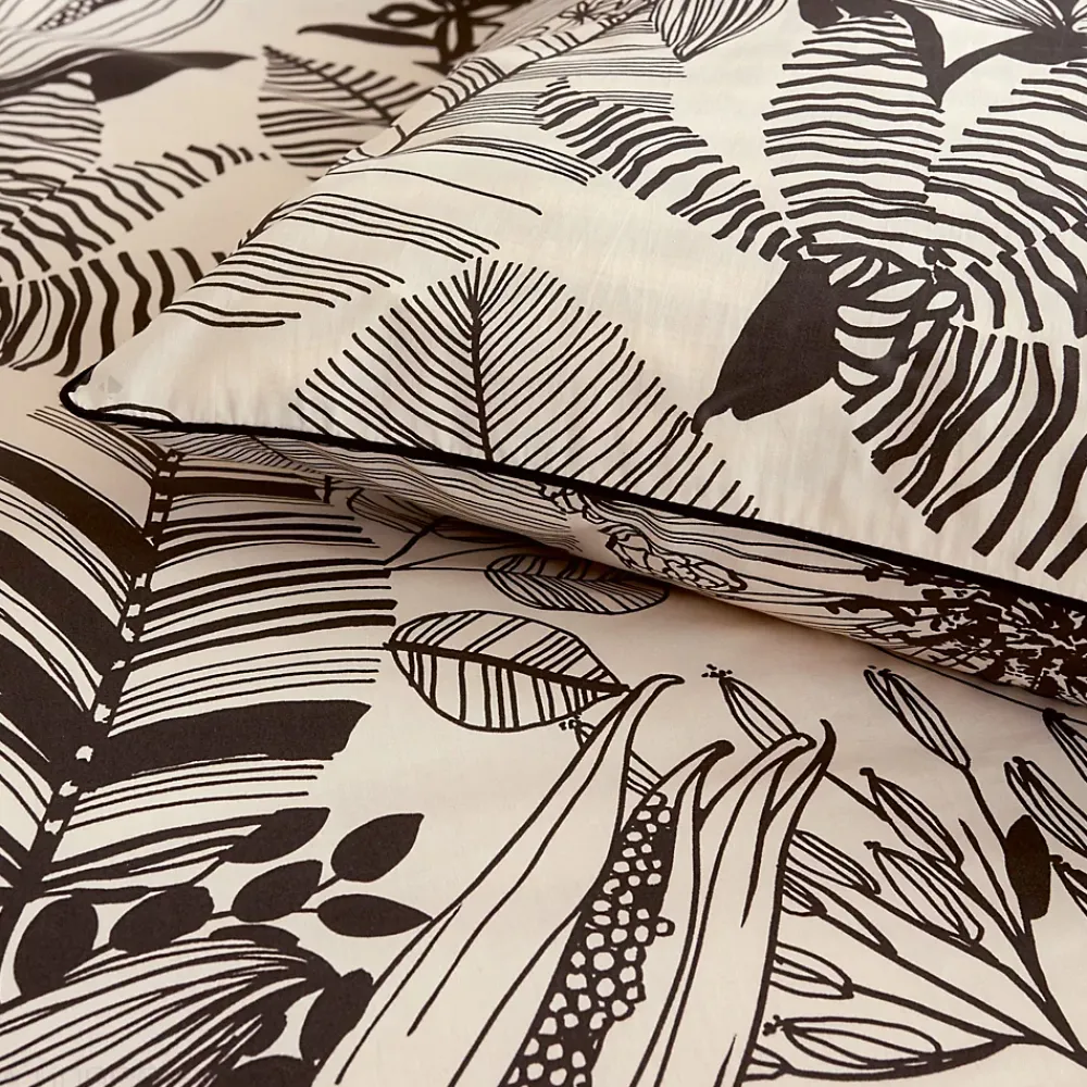 Linnea Parure de lit 240x220 cm taies 50x70 cm percale de coton ALBA beige/noir 3 pièces* Parure De Lit