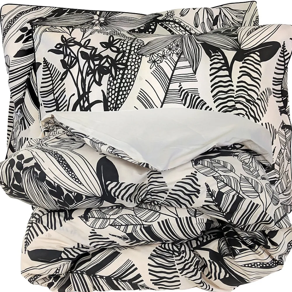 Linnea Parure de lit 240x220 cm taies 50x70 cm percale de coton ALBA beige/noir 3 pièces* Parure De Lit