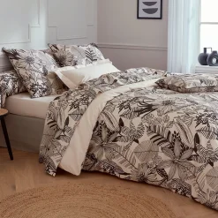Linnea Parure de lit 240x220 cm taies 50x70 cm percale de coton ALBA beige/noir 3 pièces* Parure De Lit