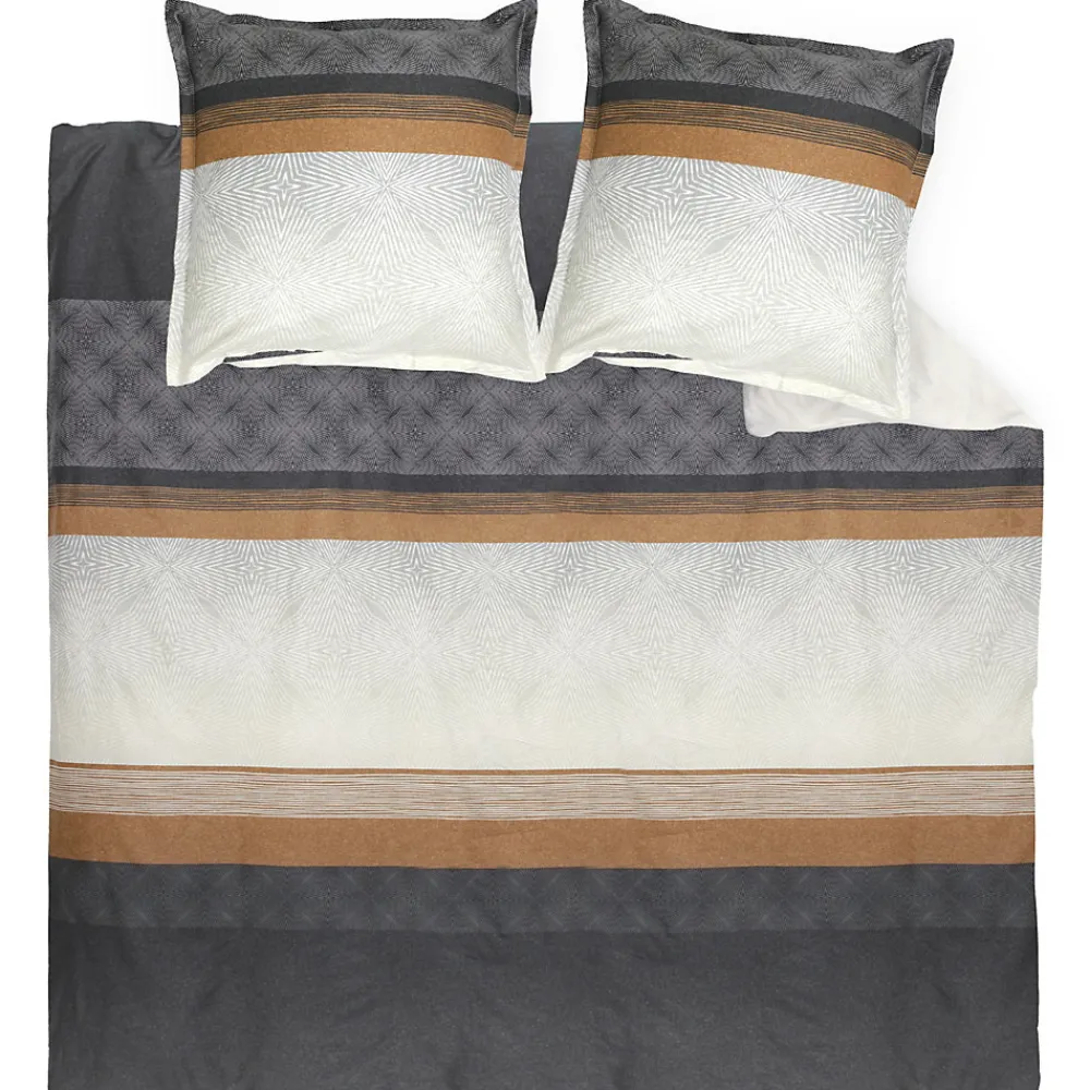 Parure de lit 260x240 cm 50x70 cm en satin de coton TIAGO noir>Linnea Discount