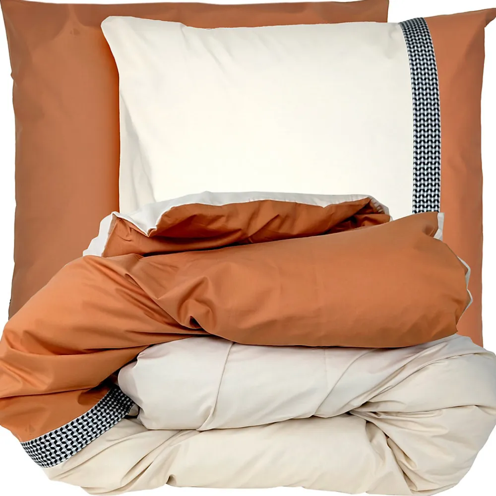 Parure de lit 300x240 cm 65x65 cm percale MACASSAR Cognac 3 pièces>Linnea Clearance