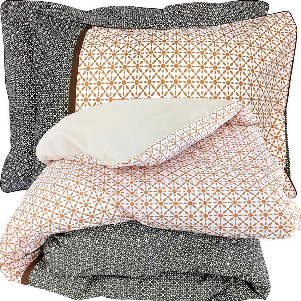 Parure de lit 300x240 cm 50x70 cm percale GABIN marron Epice 3 pièces>Linnea Online