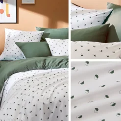 Linnea Parure de lit 260x240 cm 65x65 cm percale coton ALEX vert Kaki 3 pièces* Parure De Lit