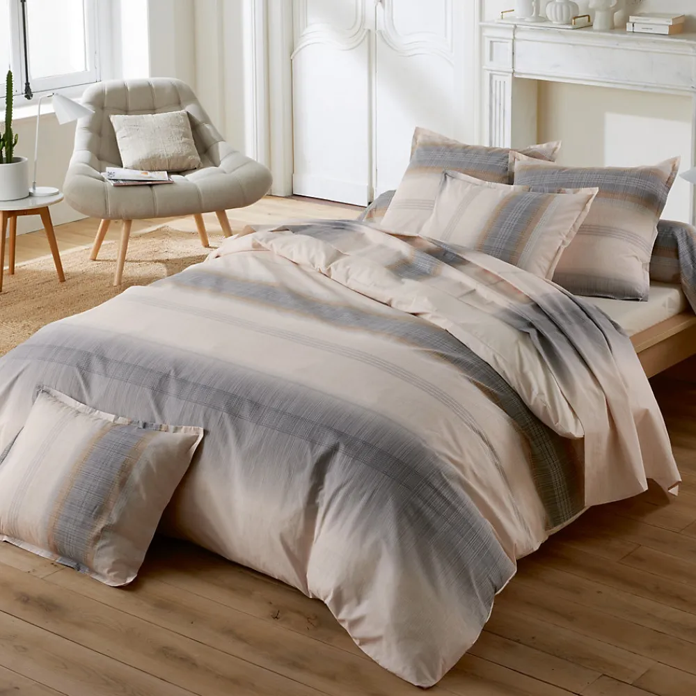 Parure de lit 260x240 cm 50x70 cm percale ESTEBAN beige 3 pièces>Linnea Sale