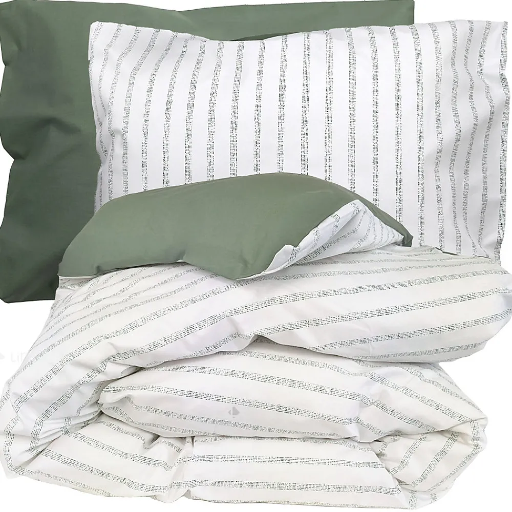Parure de lit 300x240 cm 50x70 cm percale GABY vert Kaki 3 pièces>Linnea New