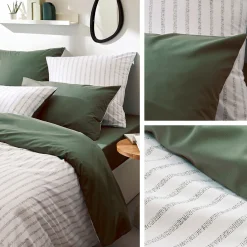 Parure de lit 300x240 cm 50x70 cm percale GABY vert Kaki 3 pièces><noscript><img width=