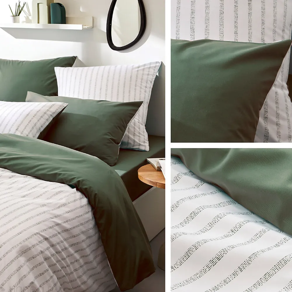 Parure de lit 300x240 cm 50x70 cm percale GABY vert Kaki 3 pièces>Linnea New