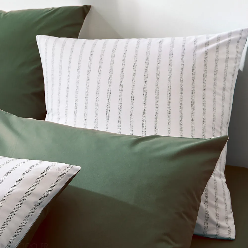 Parure de lit 300x240 cm 50x70 cm percale GABY vert Kaki 3 pièces>Linnea New