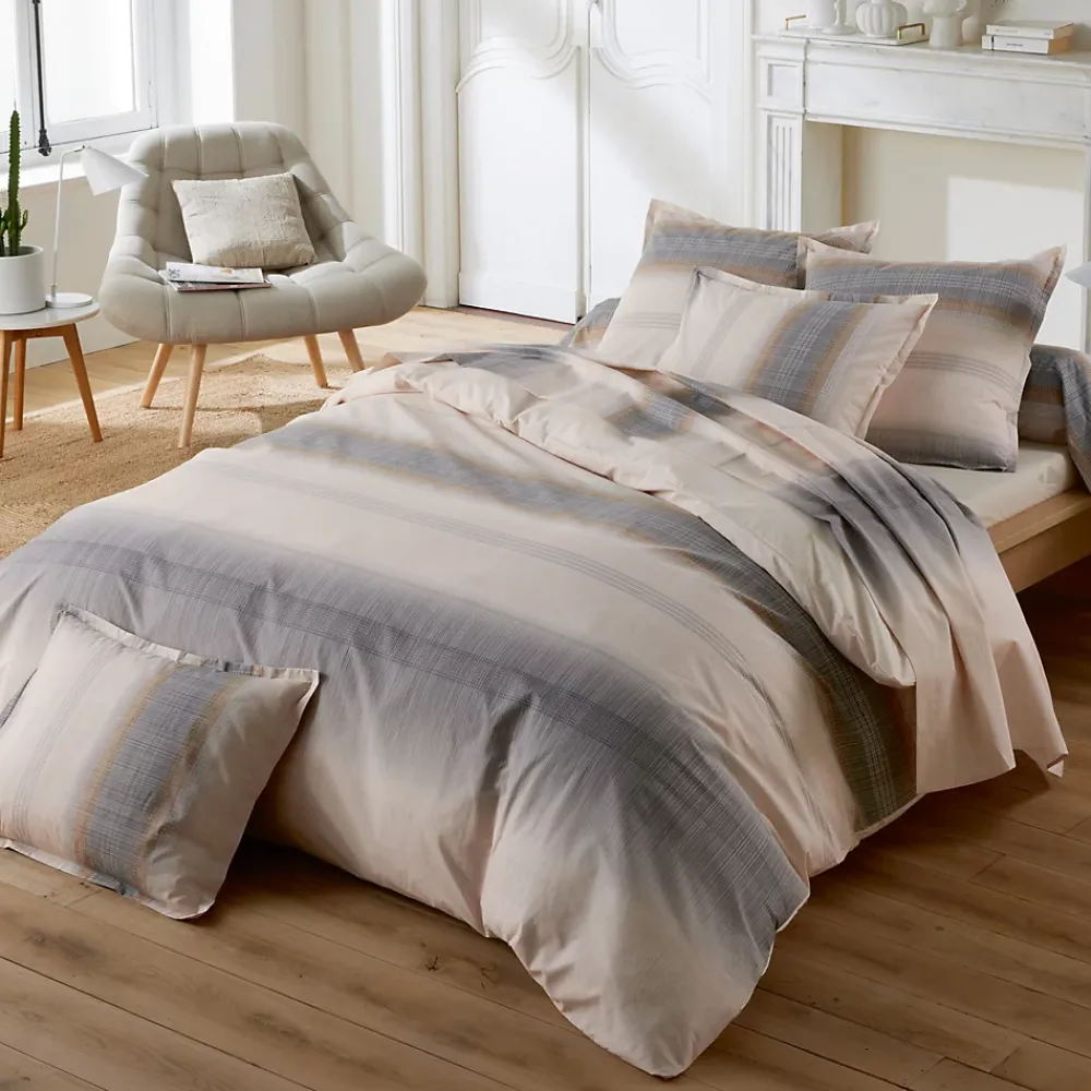 Linnea Parure de lit 240x220 cm 50x70 cm percale ESTEBAN beige 3 pièces* Parure De Lit