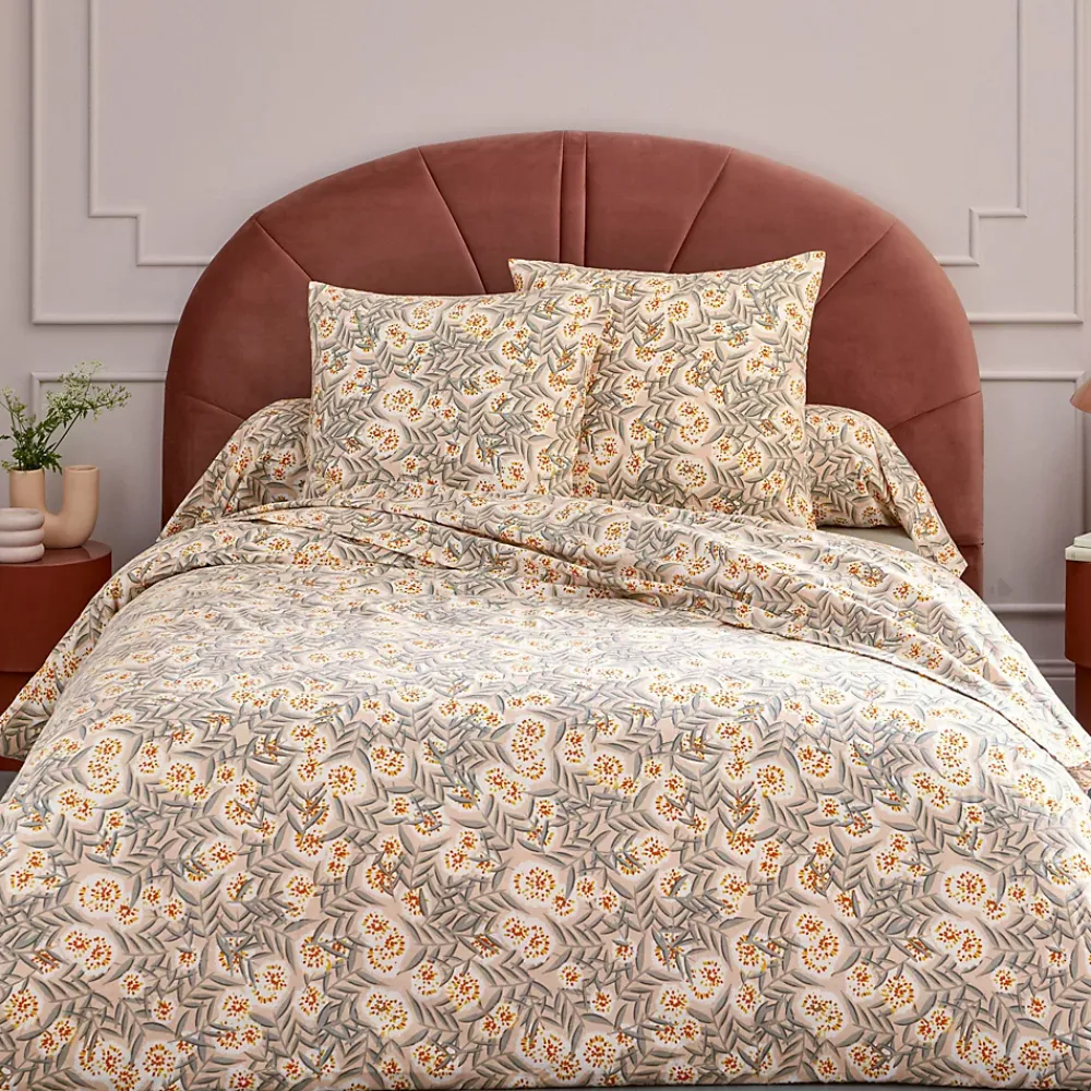 Linnea Parure de lit 200x200 cm 65x65 flanelle LILY gris orange 3 pièces* Parure De Lit