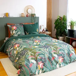 Parure de lit 240x220cm en coton GIGAJUNG vert motif tropical 3 pièces>Linnea Clearance