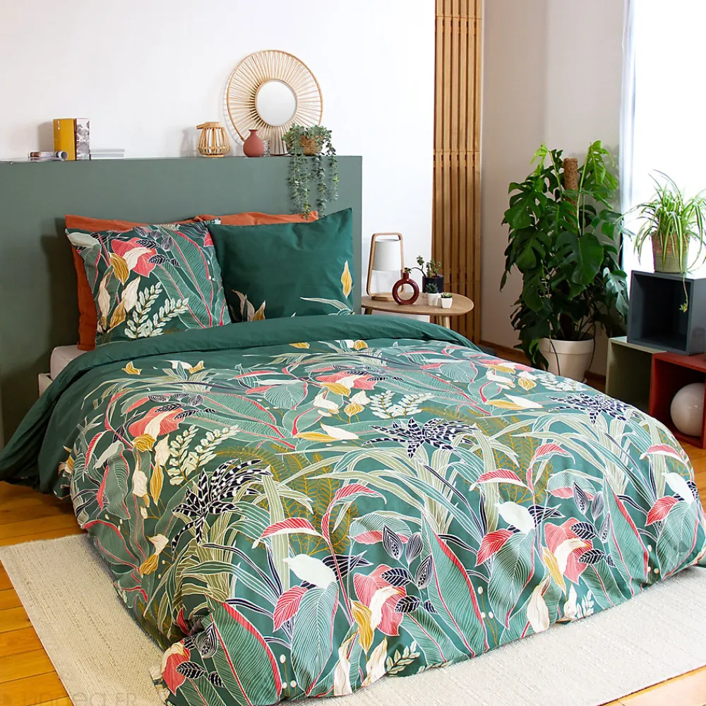 Parure de lit 240x220cm en coton GIGAJUNG vert motif tropical 3 pièces>Linnea Clearance