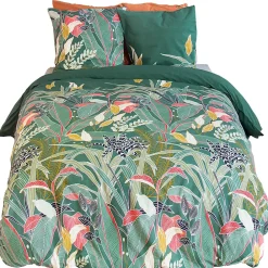 Parure de lit 240x220cm en coton GIGAJUNG vert motif tropical 3 pièces>Linnea Clearance