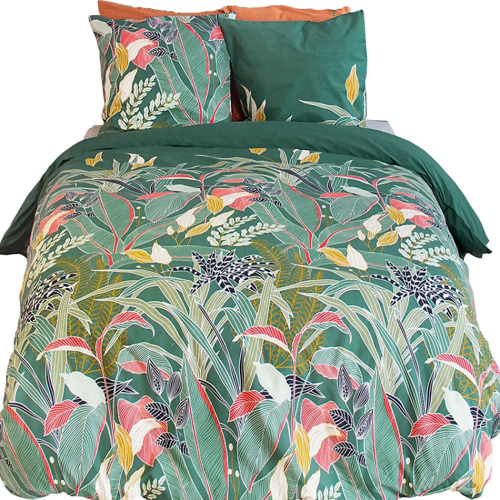 Parure de lit 240x220cm en coton GIGAJUNG vert motif tropical 3 pièces>Linnea Clearance