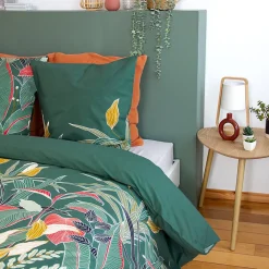 Parure de lit 240x220cm en coton GIGAJUNG vert motif tropical 3 pièces><noscript><img width=