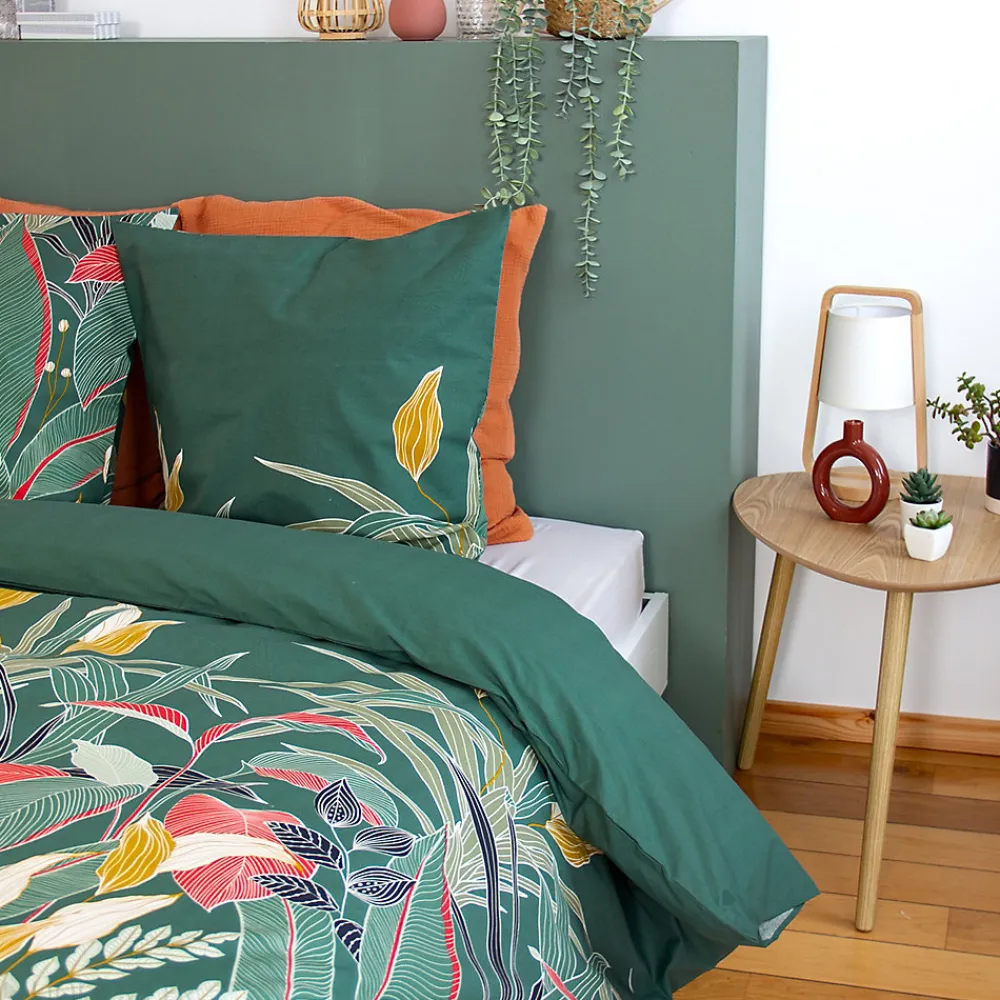 Parure de lit 240x220cm en coton GIGAJUNG vert motif tropical 3 pièces>Linnea Clearance