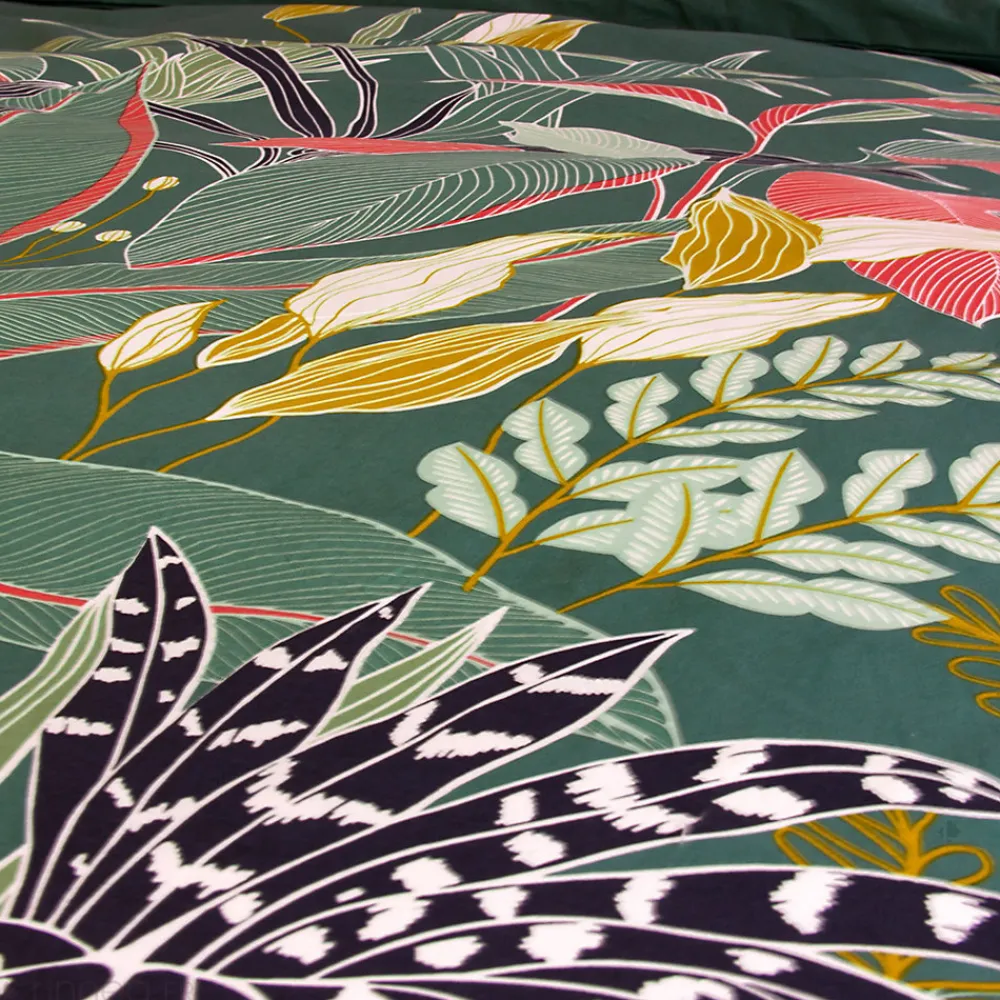Parure de lit 240x220cm en coton GIGAJUNG vert motif tropical 3 pièces>Linnea Clearance