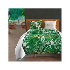 Soleil D'Ocre Parure housse de couette en coton 57 Fils/cm2 260x240 cm NOUMEA Vert et Blanc par* Parure De Lit