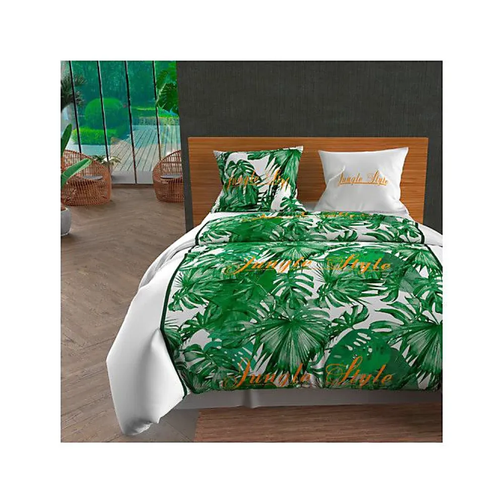 Soleil D'Ocre Parure housse de couette en coton 57 Fils/cm2 260x240 cm NOUMEA Vert et Blanc par* Parure De Lit