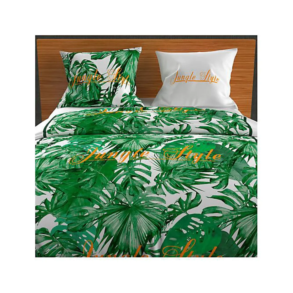 Soleil D'Ocre Parure housse de couette en coton 57 Fils/cm2 260x240 cm NOUMEA Vert et Blanc par* Parure De Lit