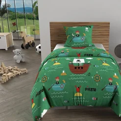 Parure housse de couette 140x200 cm PIRATES vert, 100% coton 57 fils/cm2, par>Soleil D'Ocre Clearance