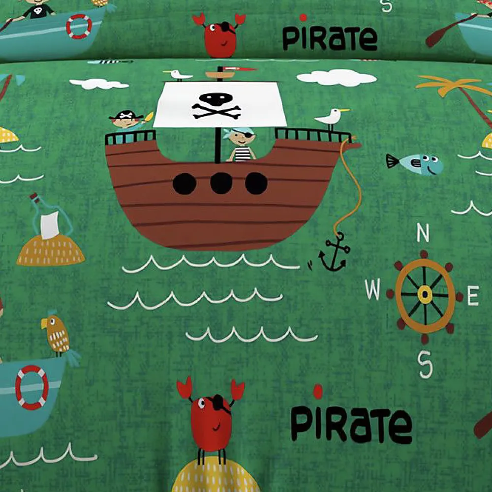 Parure housse de couette 140x200 cm PIRATES vert, 100% coton 57 fils/cm2, par>Soleil D'Ocre Clearance