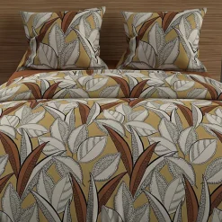 Parure housse de couette en coton 57 fils 260x240 cm TOGO moutarde, par>Soleil D'Ocre Hot