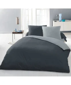 Parure housse de couette 2 personnes - 220x240 cm - 100% Coton - Bicolore Gris clair et foncé>Lovely Home Discount