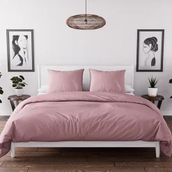 Parure housse de couette en microfibre lavée 260x240 cm BOHEME vieux rose, par>Soleil D'Ocre