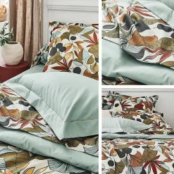 Parure percale de coton 240x220 cm 50x70 CASCADE vert Sauge 3 pièces><noscript><img width=