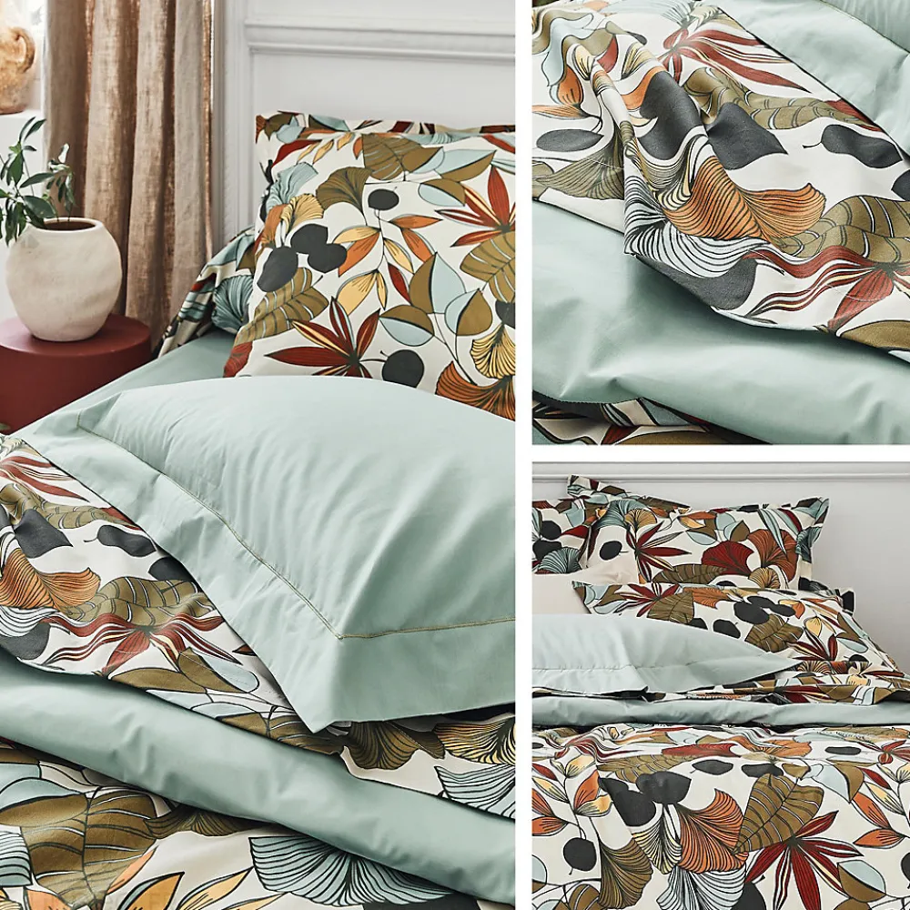 Linnea Parure percale de coton 300x240 cm 50x70 CASCADE vert Sauge 3 pièces* Parure De Lit