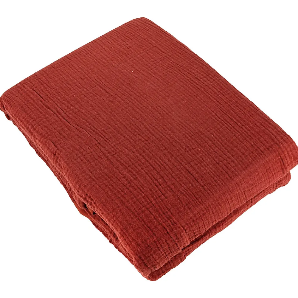 Parure 140x200 cm double gaze de coton GAZGAZ rouge ocre 2 pièces>Linnea Discount