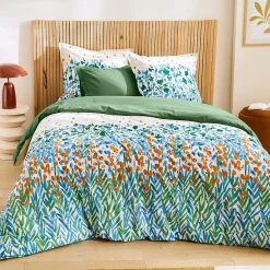 Linnea Parure 260x240 cm 65x65 cm coton ÉVASION Blanc vert 3 pièces* Parure De Lit