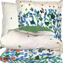 Parure 300x240 cm 65x65 cm coton ÉVASION Blanc vert 3 pièces>Linnea Sale