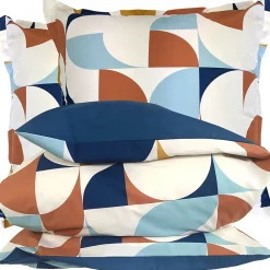 Parure 200x200 cm 65x65 cm percale MODULO bleu cobalt 3 pièces>Linnea