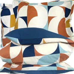 Parure 140x200 cm 50x70 cm percale MODULO bleu cobalt 2 pièces>Linnea Outlet