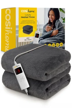 Plaid Chauffant Électrique En Fausse Fourrure De Luxe - Gris><noscript><img width=