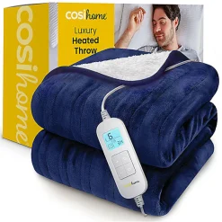 Plaid Chauffant Électrique En Polaire & Sherpa - Bleu Marine><noscript><img width=