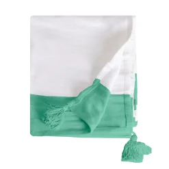 Sacasa Plaid coton vert et blanc avec pompons 180x220cm SLAVIA -* Boutis, Couvre-Lit, Édredon