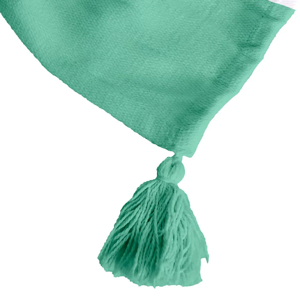 Sacasa Plaid coton vert et blanc avec pompons 180x220cm SLAVIA -* Boutis, Couvre-Lit, Édredon