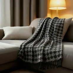 Plaid en coton Noir et gris avec franges DROPALL ->Sacasa Hot
