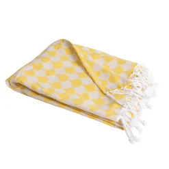 Plaid jaune et blanc avec franges 130x170cm DROP ->Sacasa Sale