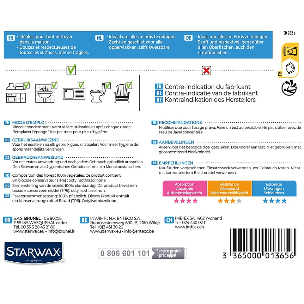 Éponge végétale Starwax l.3 x H.12 x P.18.2 cm vendue par 2> Online